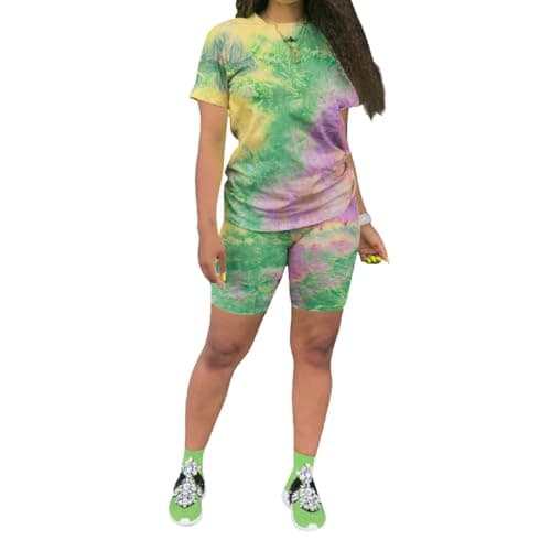 KINIKO Women's Casual Fashion Sports Suit Set - Short Sleeve Top and Pants