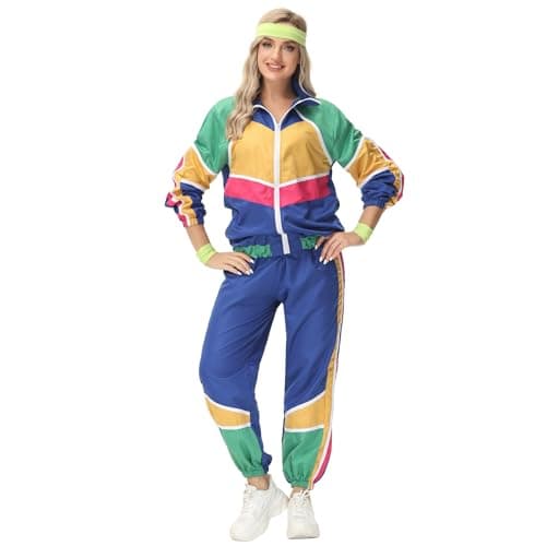 80s Workout Halloween Costume Color Block Windbreaker Outfit Set
