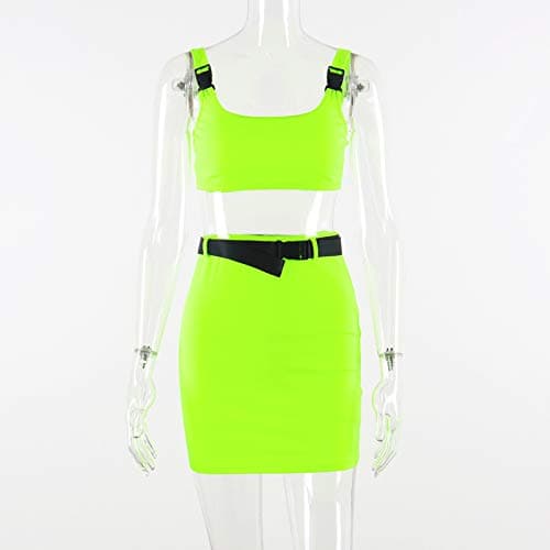 AIBEARTY Women's Sexy Buckle Tank & Mini Skirt Rave Outfit