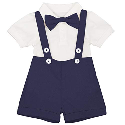 IMEKIS Baby Boy Baptism Outfit with Bowtie and Suspenders