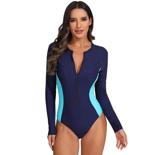 IMEKIS Womens UV Protection Colorblock Rashguard Swim Suit