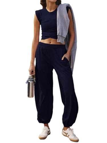 Glamaker Women's Two-Piece Athletic Set Casual Workout Tops & Sweatpants