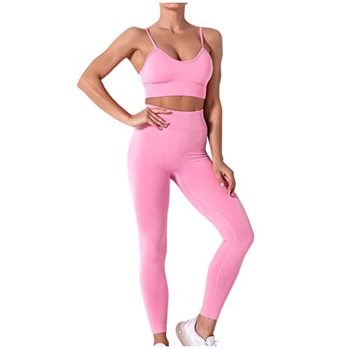 Fartey High-Waist Seamless Leggings Matching Backless Strappy Sports Bras Yoga Running Set