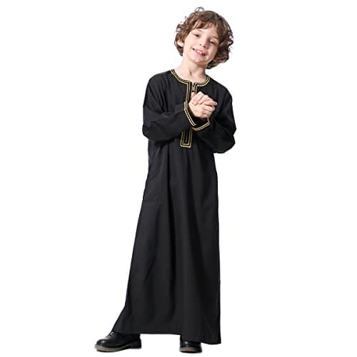 IMEKIS Kids Embroidered Arab Thobe with Pockets for Muslim Boys