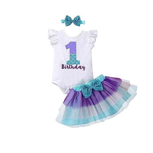 Fifiilyty Baby Girl 1st Birthday Outfit: Printed One-Piece Top + Ballet Skirt + Headband