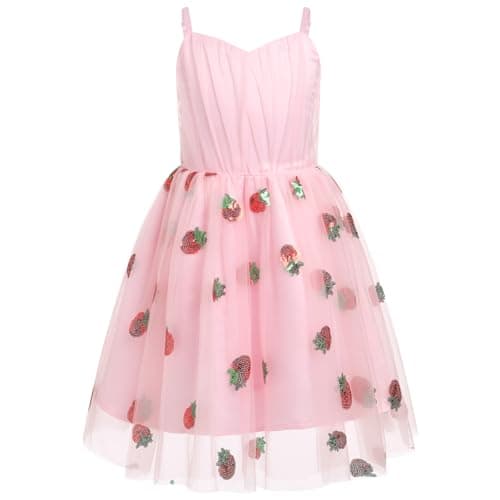 IMEKIS Kid's Strawberry Birthday Tulle Dress for 1-6T Pageant Parties
