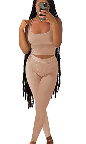 Ribbed Crop Tank Top and Yoga Leggings Set for Women