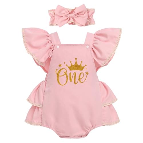 IBTOM CASTLE Baby Girl Boho One-Ruffle Lace Romper Tutu Dress for 1st Birthday Photoshoot