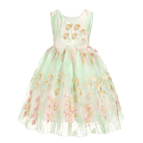 IMEKIS Girls Embroidered Flower Sleeveless Tulle Party Dress 3-10T