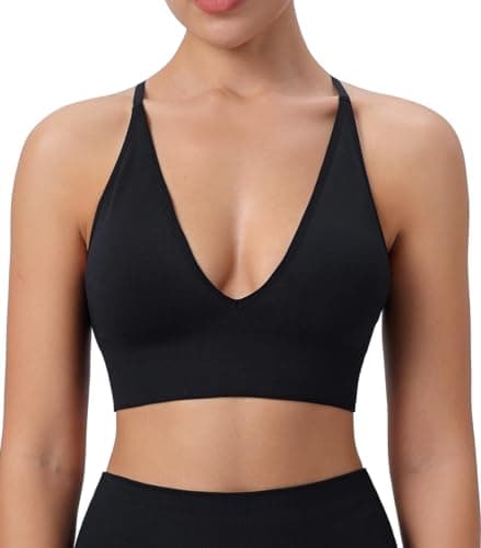 SHAEND Women's Deep V-Neck Padded Sports Bra with Criss Cross Straps Yoga Top