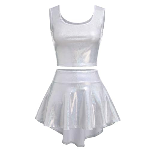 ABAFIP Women's Shiny Crop Top & High-Low Skirt Music Festival Outfit Set