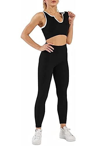 Hafailia Women's Gym Two-Piece Outfit: Crop Tank & High-Waist Leggings