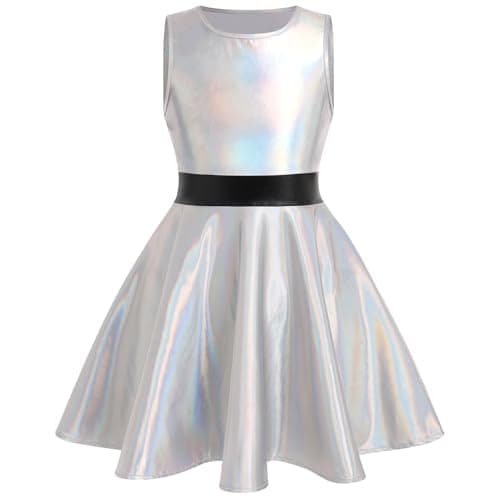 IMEKIS Holographic Skater Dress for Girls 3-12T - Perfect for Halloween, Music Festivals, and Cosplay