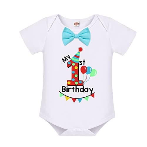 Baby Boy First Birthday Outfit with Bunting Flag Bow Tie Bodysuit Shorts Suspenders