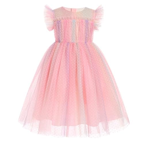 ODOLDI Shiny Rainbow Stars Sequin Dress for Girls Toddler Birthday Party