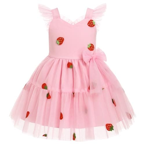 Toddler Girls Strawberry Floral Tulle Birthday Dress