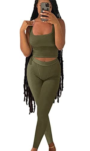 Ribbed Crop Tank Top and Yoga Leggings Set for Women