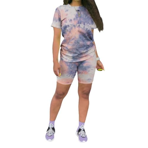 KINIKO Women's Casual Fashion Sports Suit Set - Short Sleeve Top and Pants