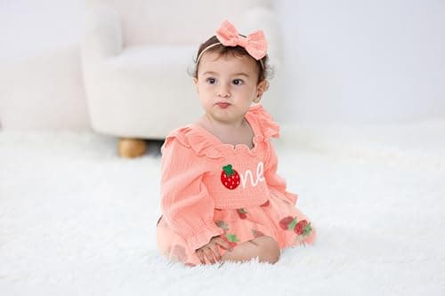 TITKKOP Baby Girl 1st Birthday Tulle Romper Long Sleeve Cake Smash Outfit