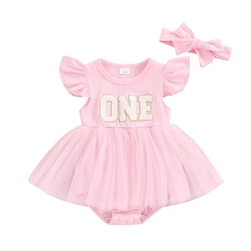 Baby Girls 1st Birthday Outfit: Romper, Tutu Skirt, Summer Clothes