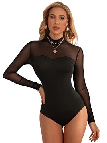SweatyRocks Women's Leopard Long Sleeve Mesh Bodysuit