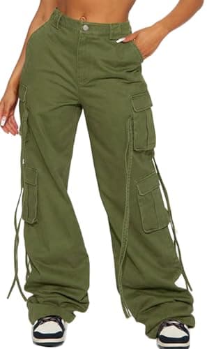 Fablinic Women's Y2K High-Wasted Straight Leg Cargo Pants with 6 Pockets