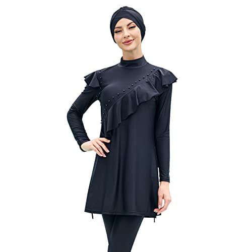 IMEKIS Modest Women's Burkini Swimwear with Ruffle Hijab Top