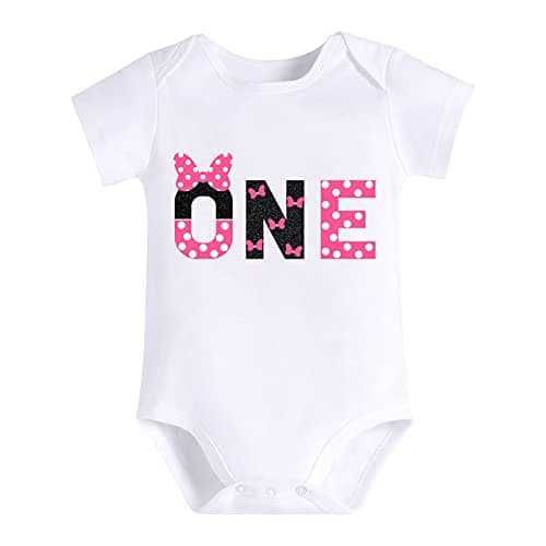 Baby Girls 1st Birthday Outfit Polka Dots ONE Romper Tutu Skirt Ears Cake Smash Costume for Photo Shoot