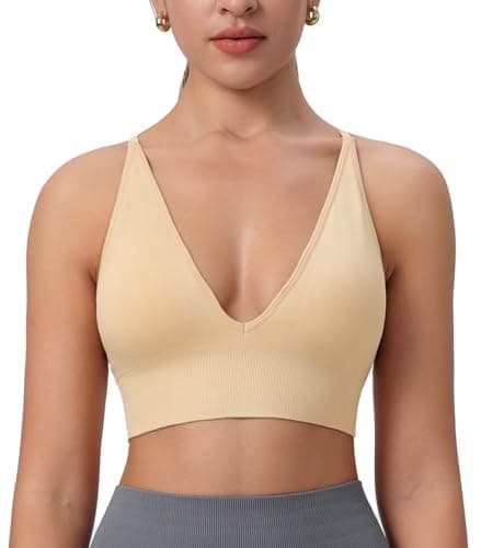 SHAEND Women's Deep V-Neck Padded Sports Bra with Criss Cross Straps Yoga Top