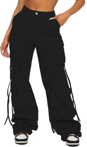 Fablinic Women's Y2K High-Wasted Straight Leg Cargo Pants with 6 Pockets