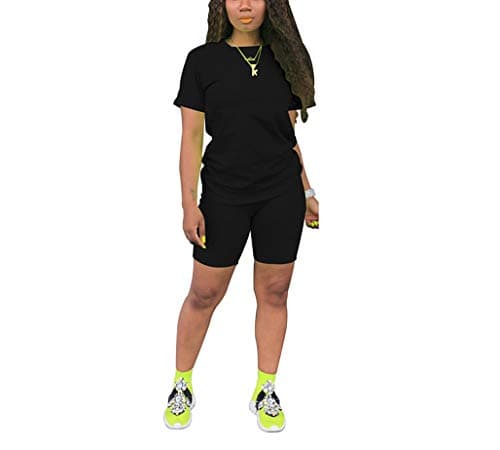 KINIKO Women's Casual Fashion Sports Suit Set - Short Sleeve Top and Pants