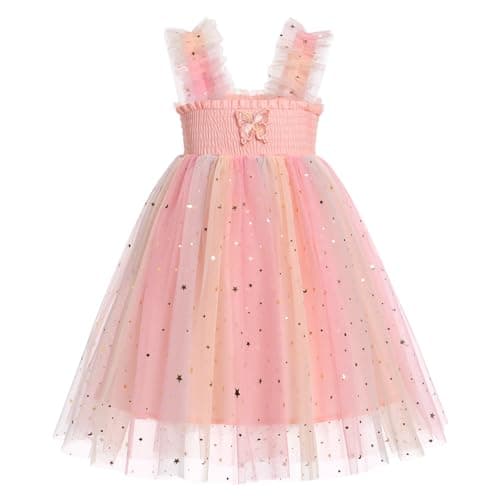 IMEKIS Toddler Girl Rainbow Sequin Butterfly Dress for Birthday Parties