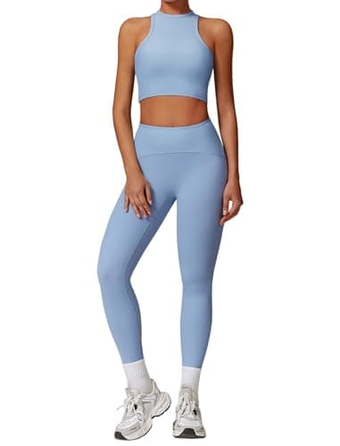 Womens QBGJTD Workout Sets: Racer-back Top & High-Waist Leggings