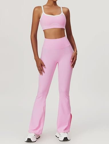 ABOCIW Women's Workout Set Contrast Piping Sports Bra & High Waist Leggings
