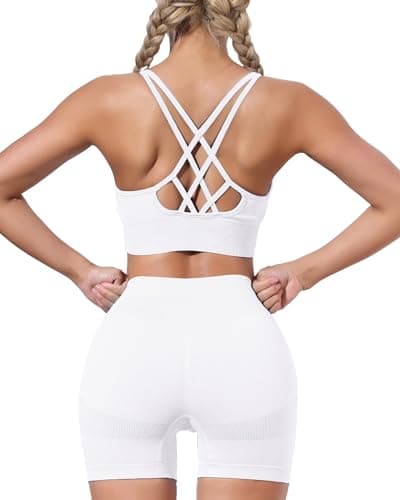 HORISUN Women's Workout Sets: 2 Piece Gym Outfits with High Waisted Shorts and Padded Sports Bra