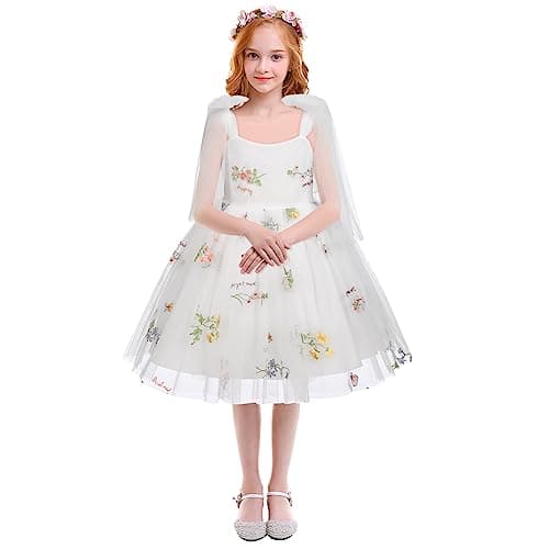 IDOPIP Backless Tulle Flower Girl Dress for Princess Birthday Weddings Bridesmaids