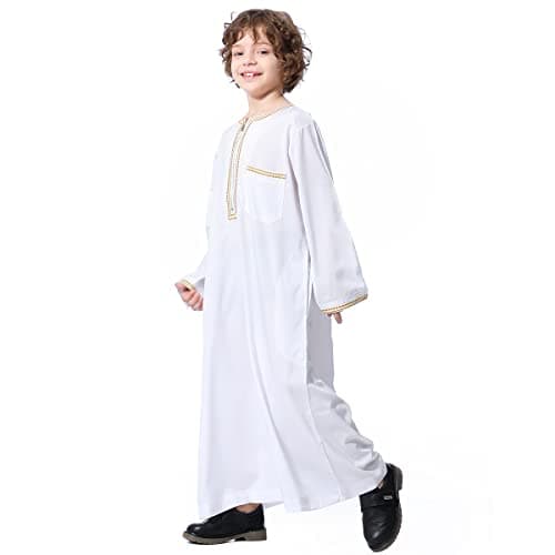 IMEKIS Kids Embroidered Arab Thobe with Pockets for Muslim Boys