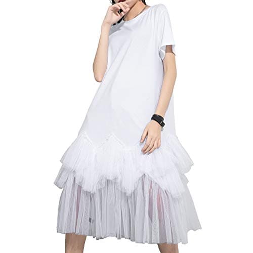 ellazhu Women's Short Sleeve Oversized Tulle Dress