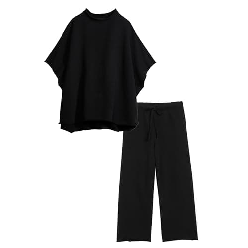 SeeLuNa Women's 3/4 Sleeve Batwing Capelet & Wide Leg Pants Loungewear Set