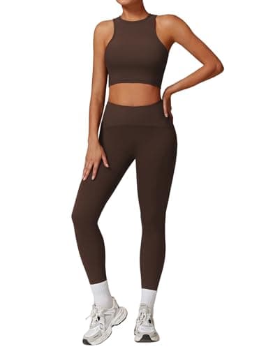 Womens QBGJTD Workout Sets: Racer-back Top & High-Waist Leggings