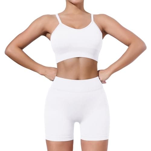 HORISUN Women's Workout Sets: 2 Piece Gym Outfits with High Waisted Shorts and Padded Sports Bra