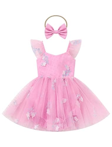IMEKIS Baby Girls Floral Romper Dress for 1st Birthday & Wedding Tulle Tutu