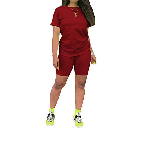 KINIKO Women's Casual Fashion Sports Suit Set - Short Sleeve Top and Pants