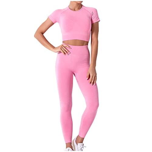 Fartey High-Waist Seamless Leggings Matching Backless Strappy Sports Bras Yoga Running Set