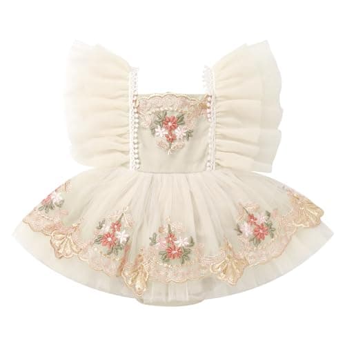 ODASDO Girls' First Birthday Tutu Romper Floral Embroidery Dress