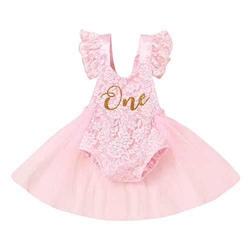 IBAKOM Baby Girl First Birthday Tutu Dress Lace Tulle Romper