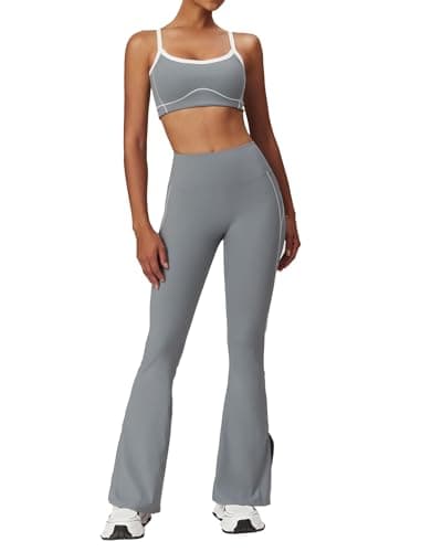 ABOCIW Women's Workout Set Contrast Piping Sports Bra & High Waist Leggings