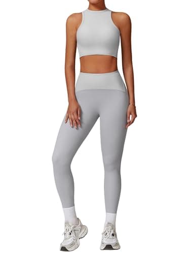 Womens QBGJTD Workout Sets: Racer-back Top & High-Waist Leggings