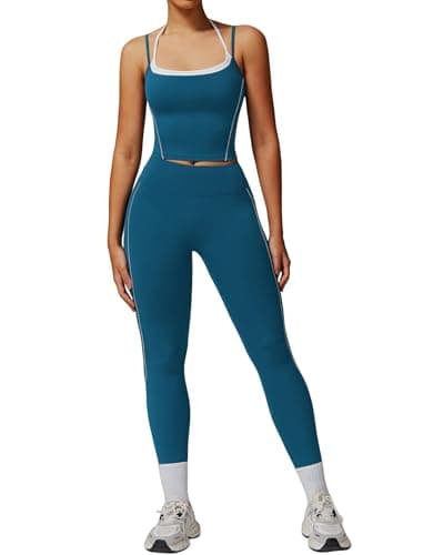 Womens Workout Set Spaghetti Straps Tank Top & High Waist Leggings with Pockets
