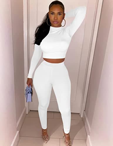Kaximil Women's Workout Tracksuit Set Long Sleeve Crop Top High Waist Legging